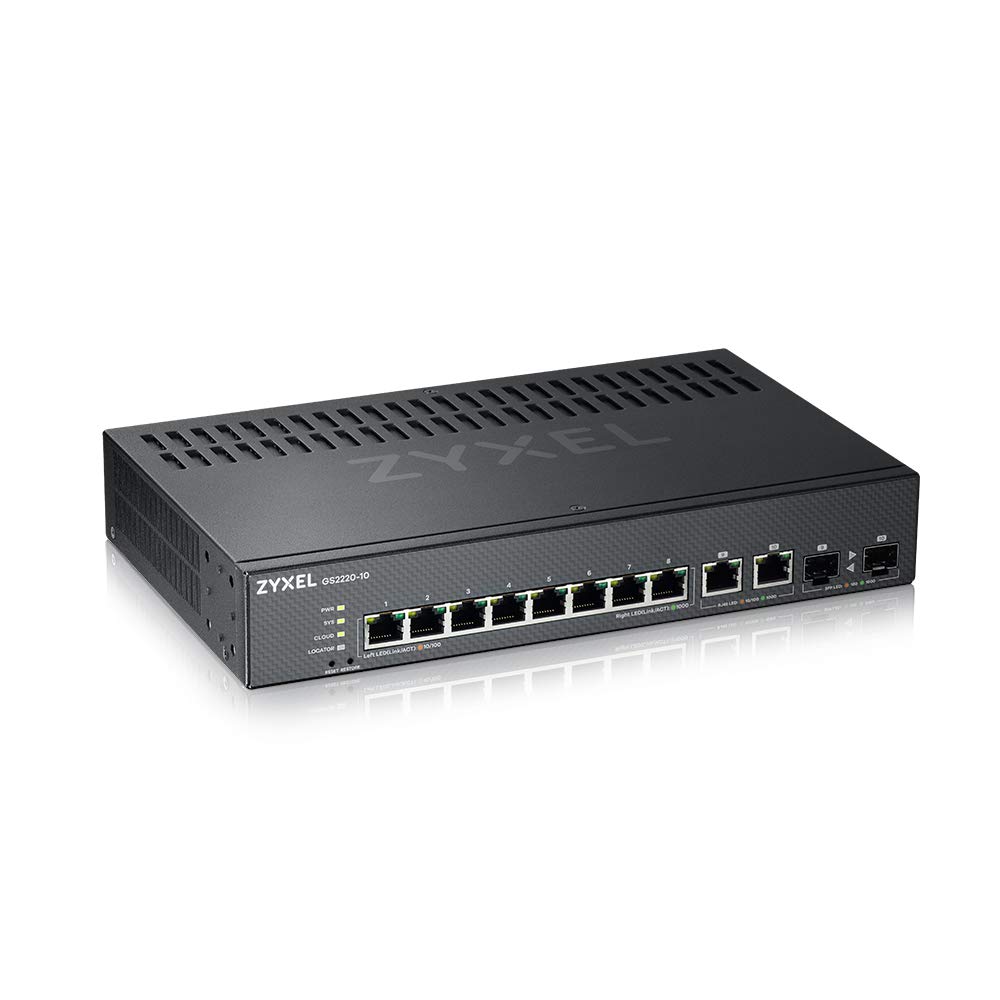 Zyxel 8-Port Gigabit Switch | Layer 2 Managed | 2x Gigabit Combo Ports | Fanless | Hybrid Cloud Mode [GS2220-10]