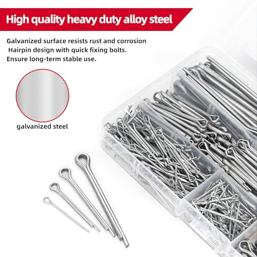 615Pcs Hairpin Cotter Pin Assortment Kit 6 Sizes Heavy Duty Zinc Plated Split Pin Clips Hitch Pin Clip Tractor Cotter Pin Trucks - Image 3