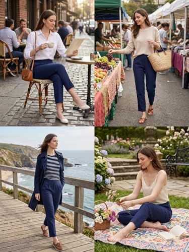 Image of Leriya Fashion Linen Loose Pants for Woman |Linen Trouser for Women | Ankle Length Straight Pant Women | Ladies Loose Pants Woman with Elastic Closure |High Waist Formal Office Trousers