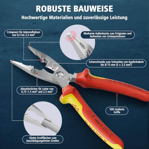 KNIPEX Elektro-Installationszange, VDE-geprüft 200 mm, 13 86 200 – Bild 4
