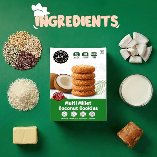 Image of THE DOUGH CORNER Healthy Multi Millet Coconut Cookies | High Protein, Jaggery-Sweetened, No Palm Oil, No Maida, And No Refined Sugar | Real Coconut | Wholesome Snack for Every Age & Lifestyle-200Gm