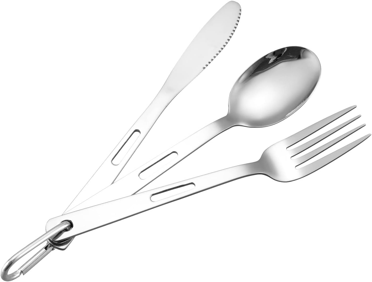 Camp Flatware Sets- Stainless Steel Spoon Fork Knife - Matching Matching Quick Hook - Ultralight Utensils for Backpacking/Hiking/Camping - 4oz