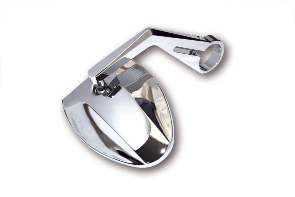 HIGHSIDER Lenkerendenspiegel FERRARA 2 verchromt | Für 1 Zoll und 7/8 Zoll Lenker; ovaler Aluminium-Kopf verchromt, links/rechts, Schelle 12 mm, Kopf 122 x 85 x 24 mm, silber
