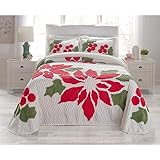 BrylaneHome Bloom Chenille Bedspread Floral Bedding Colorful Flowers - Queen, Poinsettia Multicolored