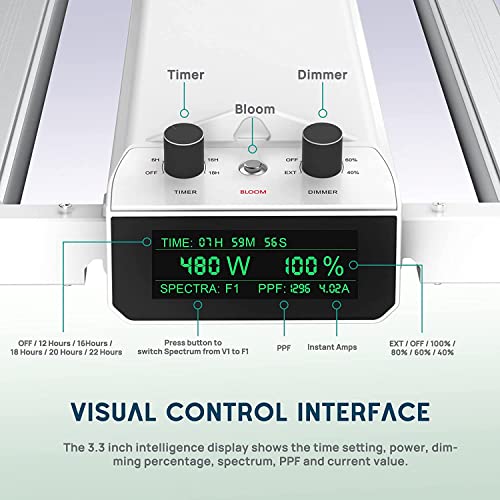 Samphon 480W Led Grow Lights 4X4Ft Full Spectrum Smart Grow Light Bar With 1782Pcs Diodes Plant Growing Light With Digital Screen And 5 Memory Timer, Plant Growing Lamps For Indoor Plants Veg Bloom #TOP2