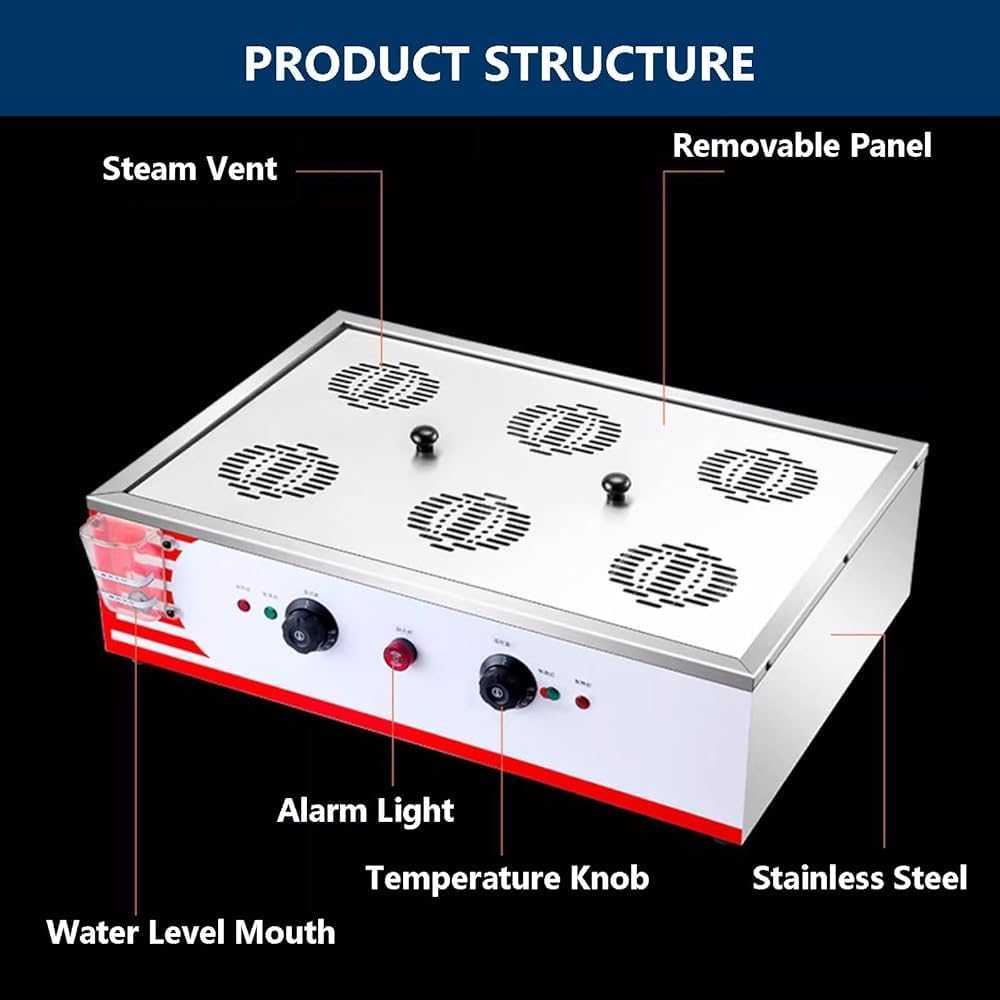 Commercial Electric Food Steamer – 4-Hole Buns/Bread Steamer with 30-110℃ Temperature Control | Bun Warmer