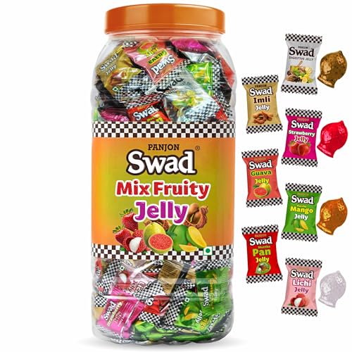 Image of Swad Mix Fruit Jelly Candy, Soft & Chewy Assorted Sweets, 640g Jar