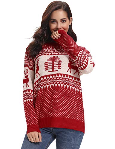 Abollria Christmas Sweater Women's Reindeer Knitted Sweater Pullover
