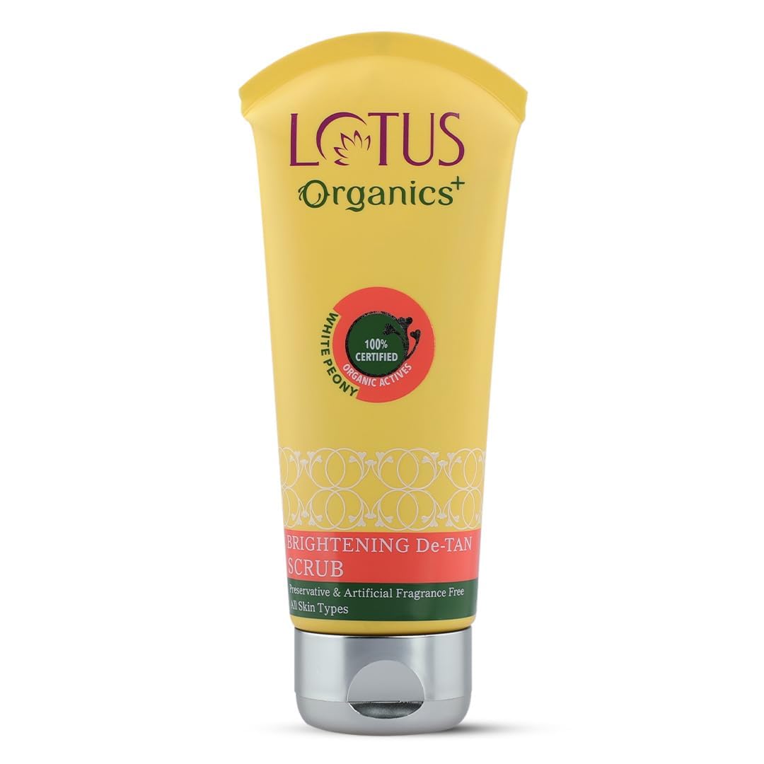 Lotus Organics+ De-Tan Face Scrub | With 100% Certified Organic White Peonies | Reduce Tanning | Combats Sun Damage | Removes Blackheads, Whiteheads & Pigmentation | For Glowing & Fresh Skin | For All Skin Types | For Women and Men| 100g