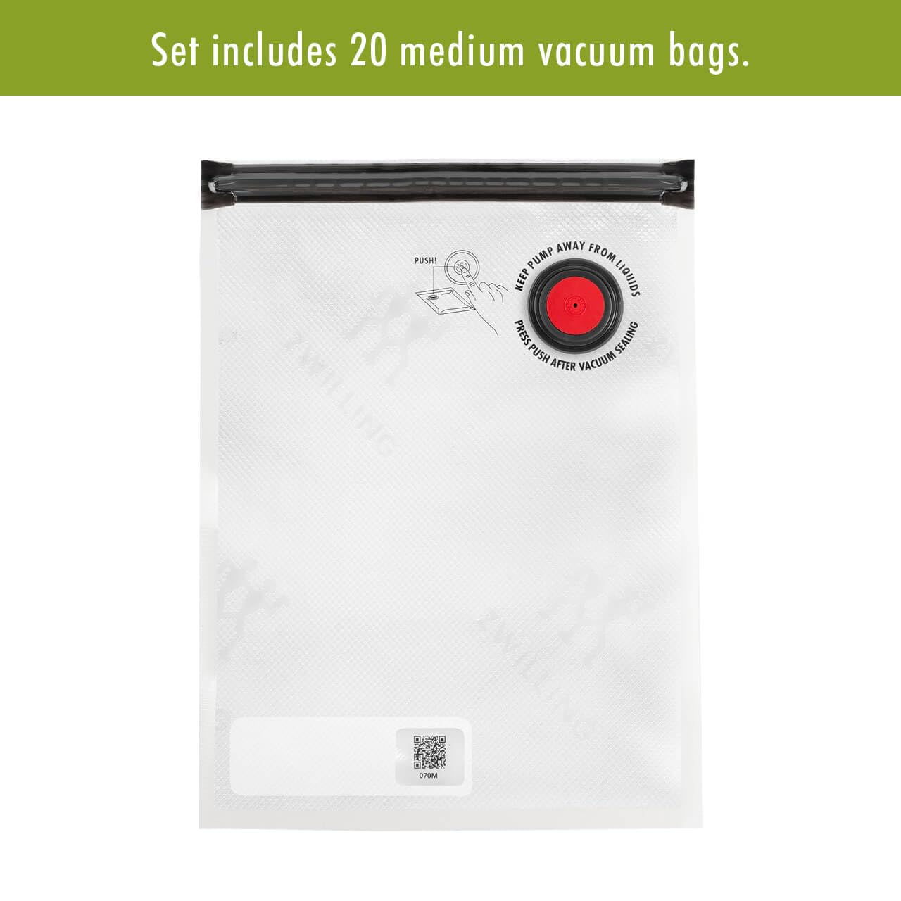 ZWILLING Fresh & Save Lot de 20 sacs d'emballage sous vide réutilisables pour la préparation des repas, collations, sous vide, 38,1 x 29,9 x 14,5 cm, passent au lave-vaisselle, taille M, transparent