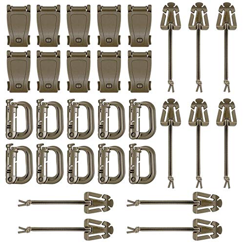 BOOSTEADY Kit of 30 Attachments for Molle Bag Tactical Backpack Vest Belt,D-Ring Grimloc Locking Gear Clip, Web Dominator Elastic Strings, Strap Management Tool Buckle