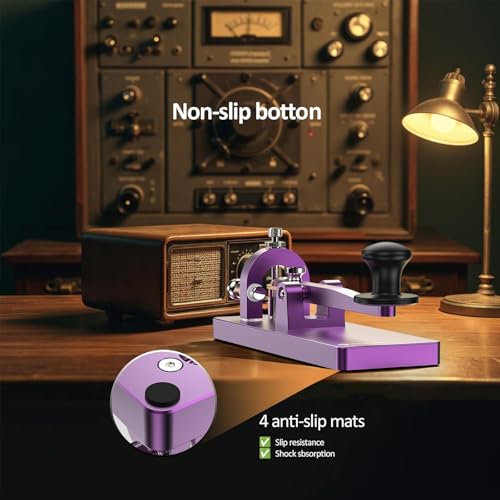 Image of Putikeeg CW Telegraph Key - Heavy Duty Aluminum Alloy Classical Morse Code Key, Shortwave Radio Ham Send Telegram Practice Oscillator Straight Key (Purple)