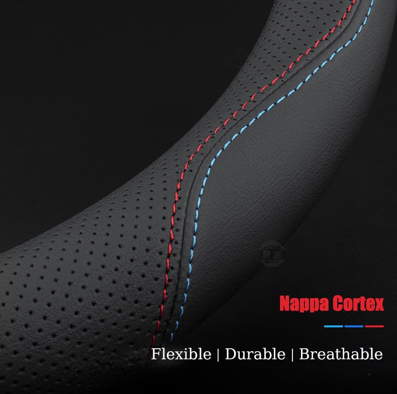 Coprivolante Auto in Pelle per VW UP 2011-2017 2018 2019 2020 2021 2022 2023, Copertura di Volante Antiscivolo Traspirante Copristerzo Accessori Auto Interno,Black-Line-D Shape