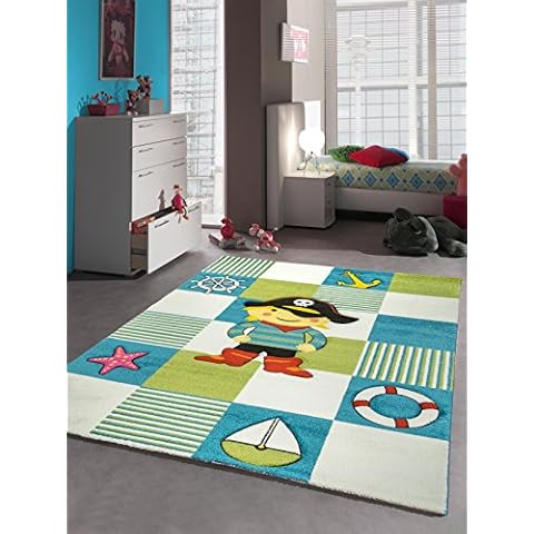 CARPETIA Alfombra de los Niños Pirata Turquesa Crema Cover