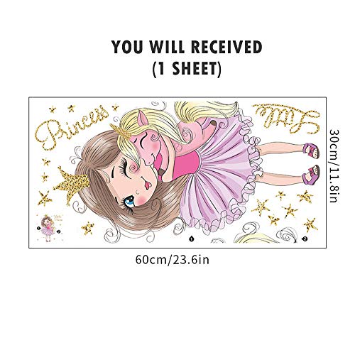 Rofarso Colorful Cute Lovely Little Princess Hugging Baby Unicorn Wall Stickers For Kids Peel And Stick Removable Wall Decals Diy Decorations Decor For Nursery Baby Girls Bedroom Playroom Living Room Murals #TOP4