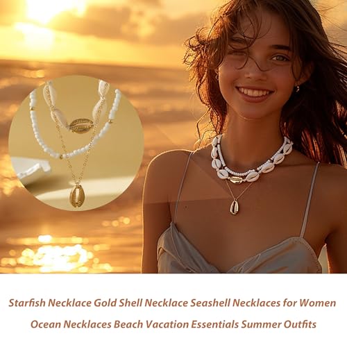 YANCHUN Shell Necklace Beach Jewelry for Women Sea Shell Necklace Layered Gold Shell Charm Necklaces Summer Outfits fwomen Beach Fashion 20254
