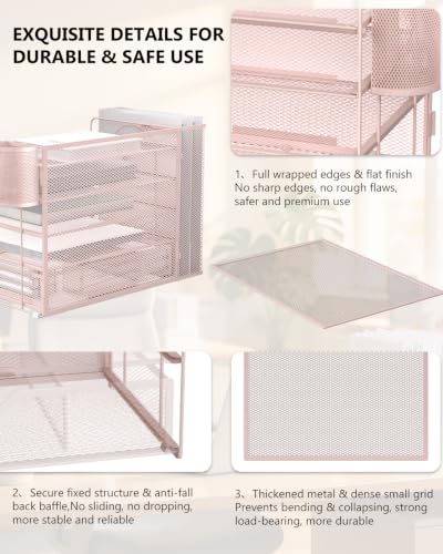 Image of WALI Desk File Organizer, 5 Tier Desktop Paper Letter Tray Organizer with Drawer and 2 Pen Holders, Office Desk Accessories & Workspace Organizers for Office, Home Supplies(DO006DH-P), 1 Pack, Pink