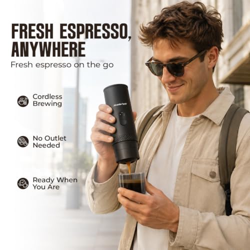 Image of Portable Electric Espresso Machine, Mini Self-Heating Travel Coffee Maker for Ground Coffee & NS Capsules, Ideal for Camping, RV, Hiking & Office