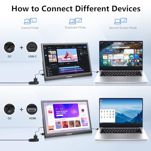 Image of Thinlerian 17.3 Inch Portable Monitor 1600x900 HD Resolution with USB-C HDMI Dual Speakers, External Display Second Screen for Laptop PC Phone, Travel, Office
