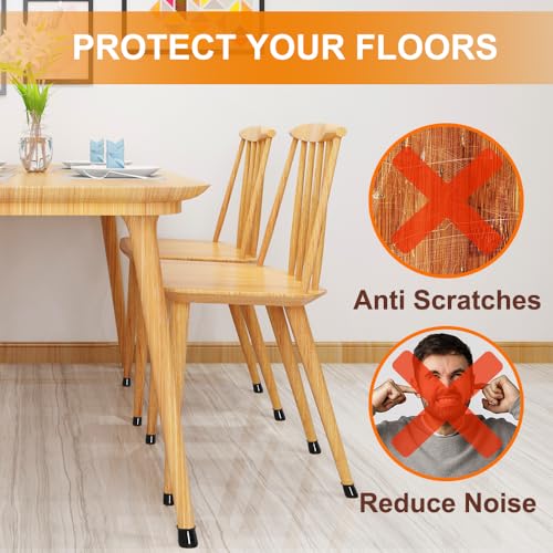 24 Pcs Chair Leg Floor Protectors for Hardwood Floors Silicone Covers to Protect Wood Tile Floors Scratches Felt Pads Furniture Leg Caps No Noise (Fit:0.5"-0.89")