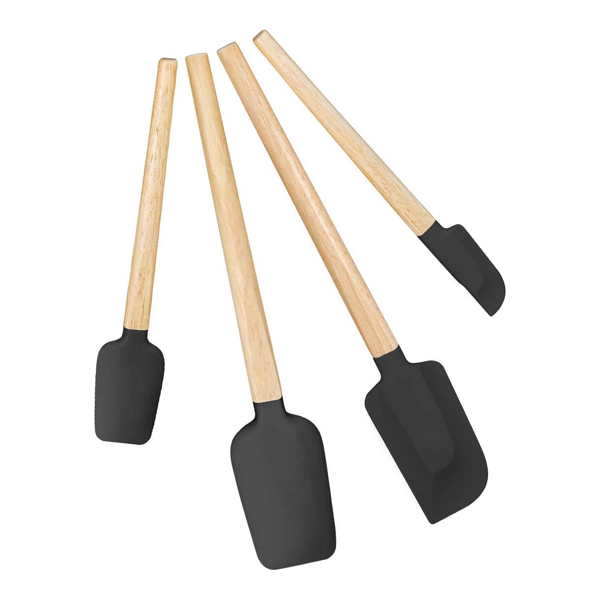Black Silicone Spatula Set, Food Grade Rubber Spatula-4 Piece Nonstick Rubber Spatulas, Spoonula, Jar Scraper for Cooking, Baking, Mixing, Frosting