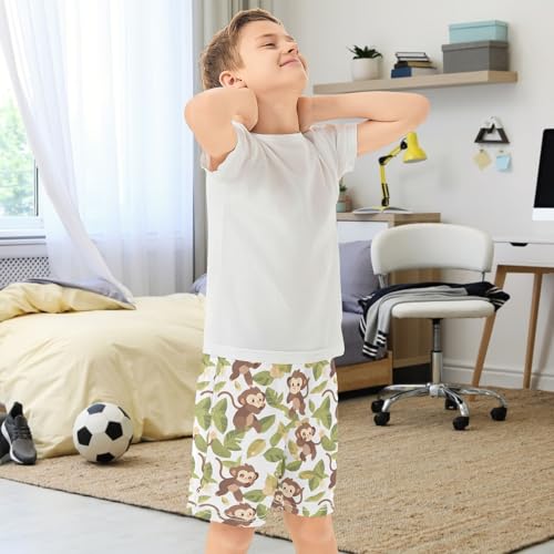 Boys Athletic Shorts with Pockets Monkey & Leaf Running Basketball Shorts for Youth Elastic Waist Size 7-83