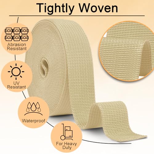 Image of CooBigo 12 Yards Webbing 1 inch & 1.5 inch & 2 inch Polypropylene Webbing Strap 1 Inch 1.5 Inch 2 Inch Wide Webbing Strapping for Bags /Lawn Chair /Pool Solar Cover DIY Crafting
