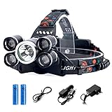 [Upgraded] LED Headlamp Flashlight, 4 Modes Adjustable Zoomable Focusing Headlight, Ultra Bright 5 Head Light with 18650 Rechargeable Batteries, IPX-5 Waterproof for Night Camping Fishing