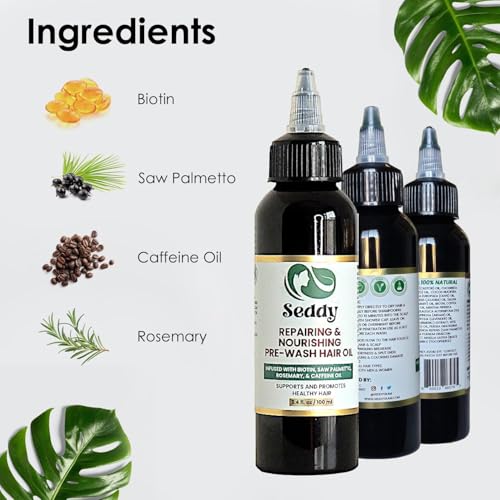 Image of Seddy Pre-Wash Nourishing Treatment Oil for Dryness, Breakage, Split Ends With Castor, Biotin, Coconut, Rosemary, Caffeine Oil, Hair Strengthening Elixir - 3.4 Fl. Oz