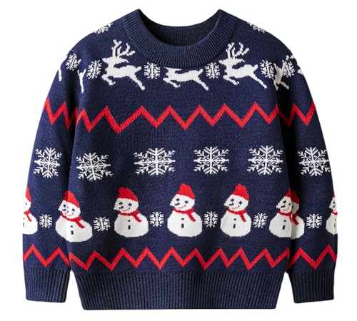 Toddler Boy Knit Christmas Sweater Girls Crew Neck Sweatshirt Snowman Pullover Xmas Clothes Elk Tops 2-6Years