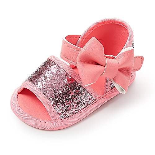 Baby Toddler Girls Sandals Soft Sole Glitter Summer Princess Shoes with Bowknots 0-18 Months (L: 5.12 inch(12-18 Months), Pink)