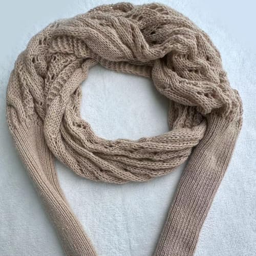 Scarf with Sleeves for Women,Knitted Cable Wrap,Scarf Sweater Wrap with Sleeves,Crochet Pattern Cozy Shrugs for Women Camel4