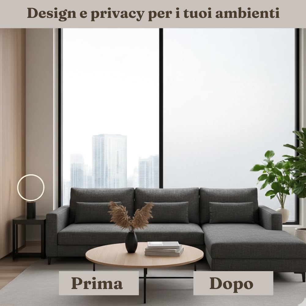 Pellicola Privacy Vetri Finestre (SATINATO, 44 X 200CM) Professionale - Schermo Oscurante Ufficio e Casa - film Anti-UV Grandi Vetrate, Statico, Senza Colla Riutilizzabile