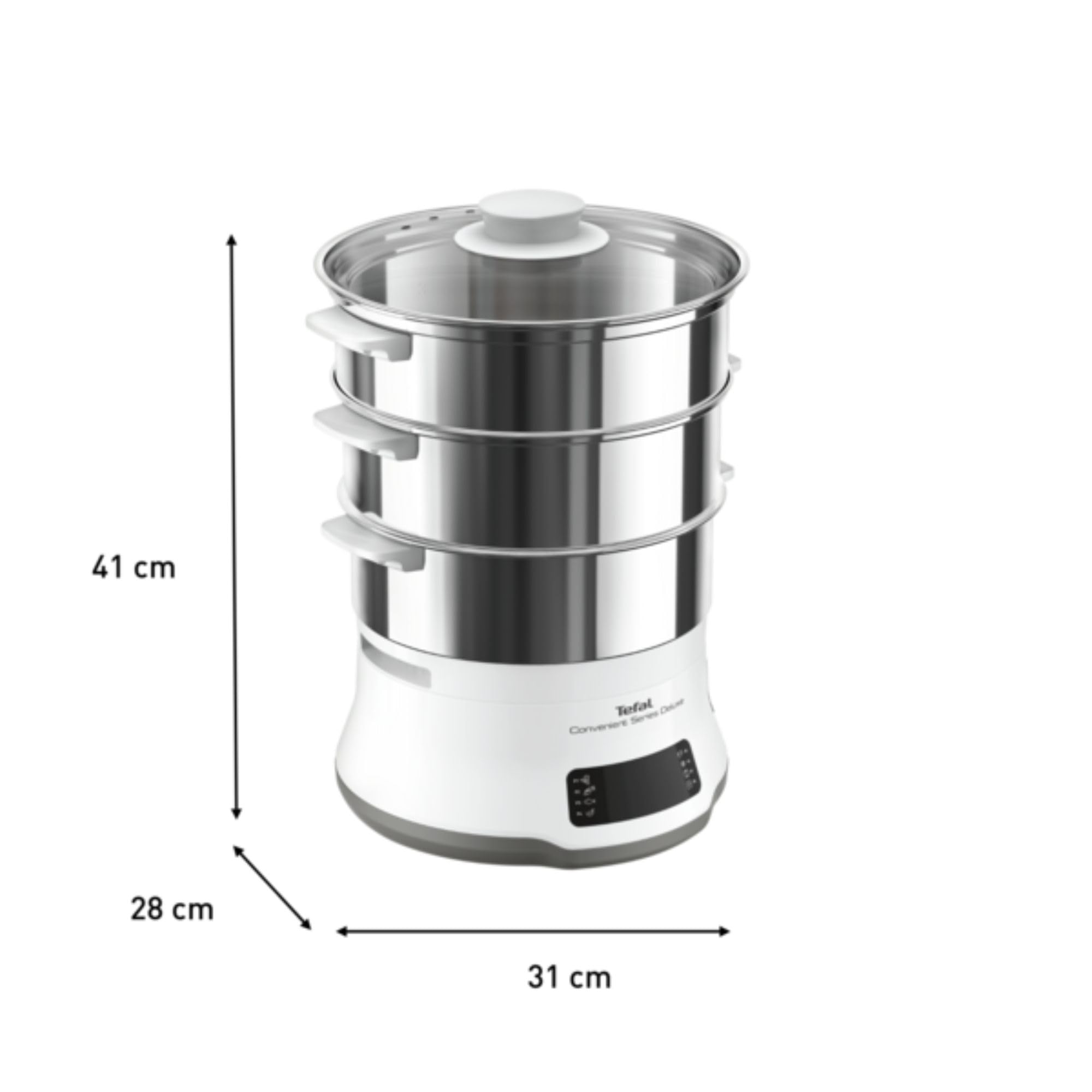 Tefal Vaporera eléctrica Convenient Series Deluxe VC502D - Vaporera cocina vapor de 900 W, 8 programa de cocción, bol acero inoxidable, hasta 3 platos a la vez, panel de control táctil, fácil limpieza