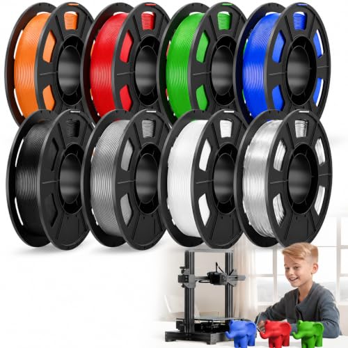 Image of CREALITY PETG Filament Bundle, 8 Colors Total 2kg, 1.75mm 3D Printer PETG Filament, Individually Vacuum-Sealed, Fit for Most FDM 3D Printers, Black+White+Grey+Tansparent+Red+Blue+Green+Orange