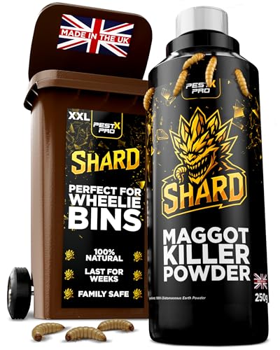 Pest X Pro Shard Maggot Killer Dust 250g Natural Diatomaceous Earth Formula Maggot Killer for Wheelie Bins Kills Eggs Larvae and Flies No Spray No Odour Fast-Acting Bin Treatment