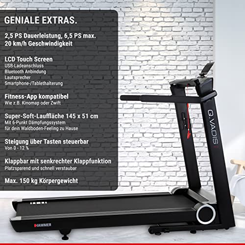HAMMER Laufband Q. VADIS 5.0, 90% vormontiertes Laufband, senkrechte Klappfunktion, LCD-Anzeige, App-Steuerung, Kinomap… – Bild 5