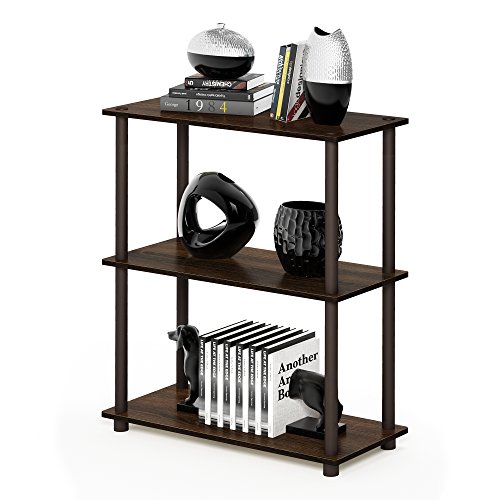 Image of Furinno TURN-N-TUBE Storage Shelves, 3-Tier Book Shelf, Corner Shelf, Toolless Open Shelves, for Organization and Storage, Living Room, Garage, Home Office, Walnut