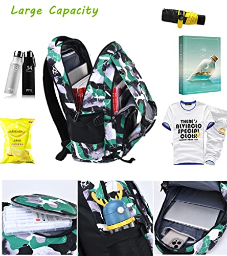 Image of Ladyzone Camo School Backpack Lunch Box Set Lightweight Schoolbag Travel Camp Outdoor Daypack