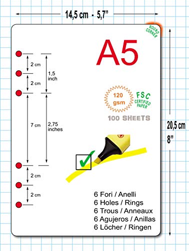 Tipome.com Ricarica Ricambio per Agenda A5 con 6