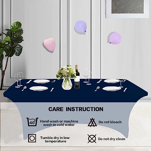 Image of IVAPUPU 2 Pack 4FT Table Cloth for Rectangular Fitted Events Stretch Jean Blue Table Covers Washable Cover Spandex Tablecloth Protector for Party, Wedding, Cocktail, Banquet, Festival