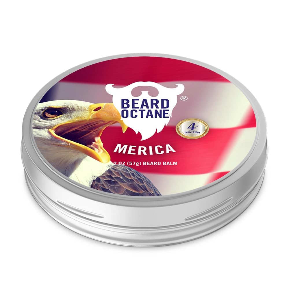 Beard Octane: Merica - Natural Beard Balm w/Shea Butter - 2 Oz - Conditions and Styles - Made in USA - Leather Apple Cedarwood Scent