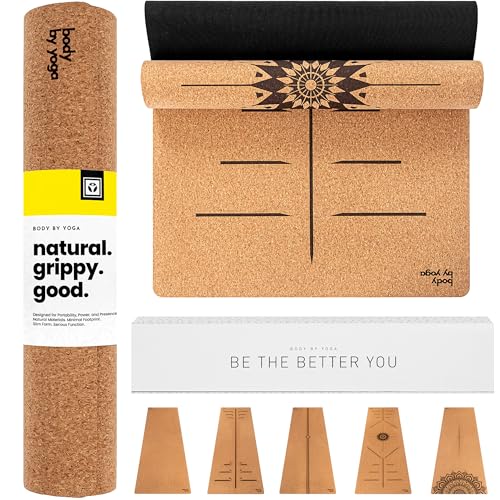 Image of Luxury Cork Yoga Mat - Non Slip, Extra Thick Grip. Extra Large & Long. More Comfort and Support. Tough Enough For Hot Yoga. Cork + Natural Rubber, Non Toxic and Eco Friendly. Optional Alignment Lines.