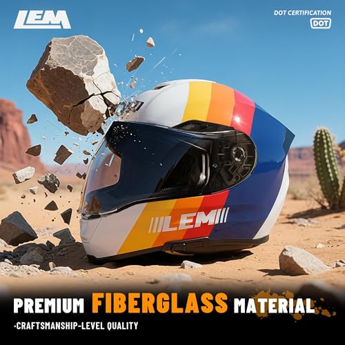 LEM Motorcycle Helmets Full Face, Helmets for Men DOT Certified, PINLOCK & DVS Dual Vision, Motorcycle Street Bike Helmet for Adults Fiberglass Shell Bluetooth Ready for Cruiser(Rally Navy, Size M) by LEM - Used condition - Image 4