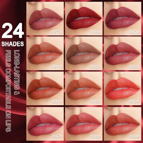 Image of evpct Nuetral Nude Velvet Matte Lipstick, High Pigmented Slim Lipstick Long Lasting Waterproof for Women, Velvet Silky Lip Stick Stain Color Makeup Blendable 24 Hours Original Makeup Labiales, 883#