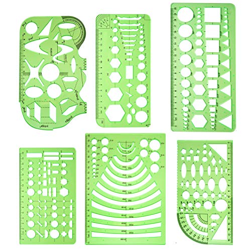Measuring Templates - Geometry Stencils Template - Geometric Shape Drawing Rulers Tool Kit for Office and School, Building Formwork, Drafting Templates (6 PCS)