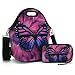 Insulated Neoprene Lunch Bag-Removable Shoulder Strap-X Large Size Reusable Thermal Thick Lunch Tote/Lunch Box/Cooler Bag With Wallet Pouch Fr Adults,Kids,Women,Men Teens,Girls,Baby (Purple Butterfly)