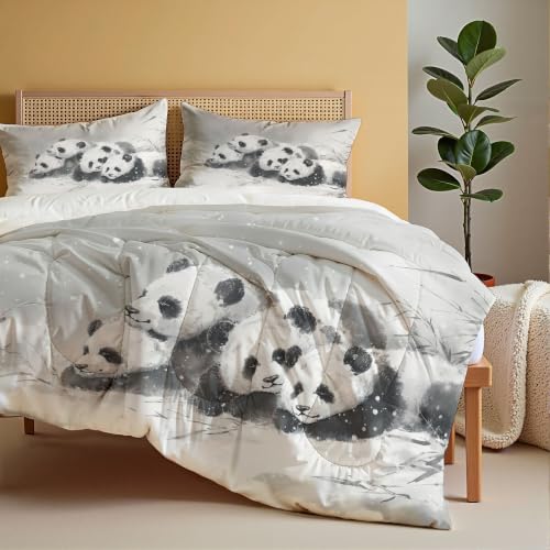 Edredón nórdico 260x230cm de panda gris con 2 fundas de almohada 5