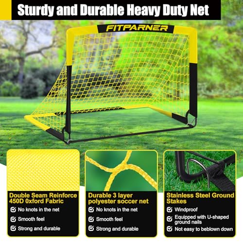 Image of Kids Soccer Goals for Backyard Set - 2 Pack of Portable Pop Up Soccer Nets with Ball,Cones,Complete Training Equipment Kit for Toddler,Youth,Kids Age 3-14,Outdoor Sports Game