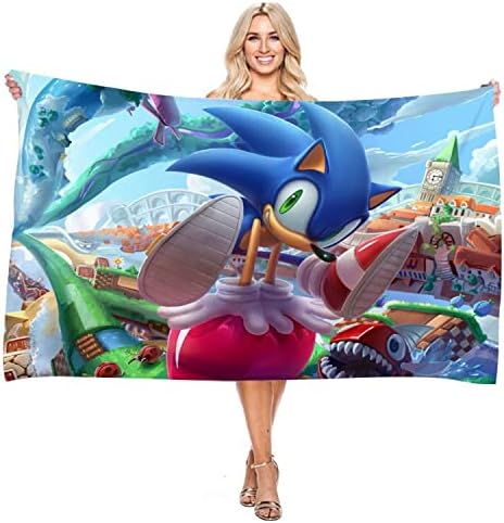 Bonamana Sonic The Hedgehog 3D Print Bath Towel for Kids Pool Towel Children's Bath Sheets Ultra Soft Super Absorbent Durability Beach Sauna Bathroom Face Towels Teens Adults Daily Use Black